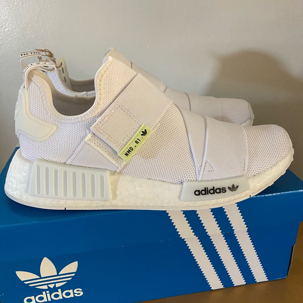 NWB Adidas NMD R1 Cloud White with Self Fastening Straps Sz 8